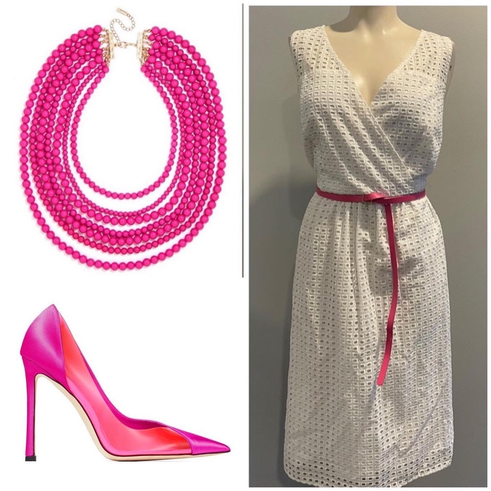 WHITE PERFORATED DRESS WITH BELT